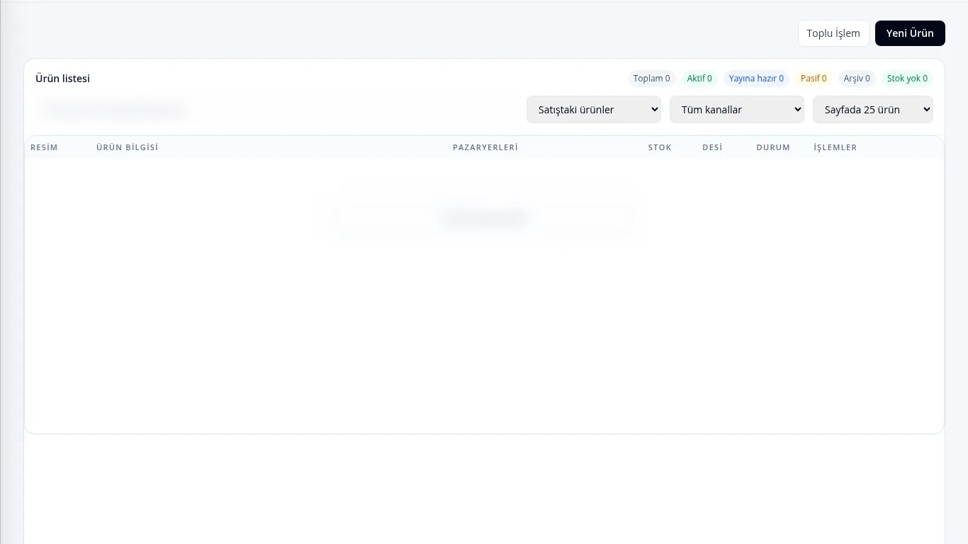 Simurgh ERP Ürün kataloğu ekranı
